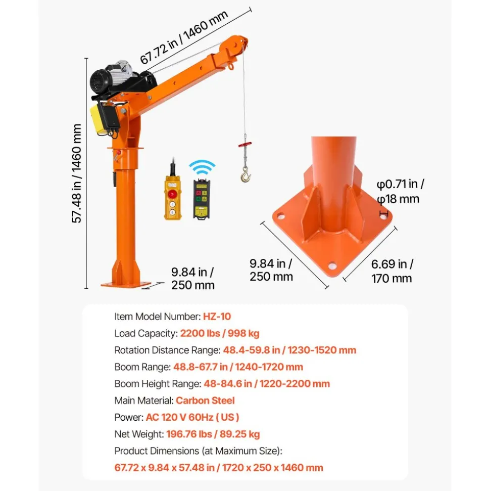 VEVOR Electric Truck Crane, 2200 lbs Pickup Truck Crane with 2200 LBS Electric Hoist, 360° Rotating Telescopic Boom, Premium Galvanized Steel, Foldable Pickup Bed Jib Hoist for Machine Lumber Lifting