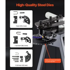 VEVOR Electric Tube Bending Machine, 750W Electric Tubing Bender with 6L Hydraulic Cylinder, Movable Pipe Bender Machine with 3 Dies & 180° Max Bending Angle, Suitable for 1