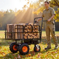 VEVOR Electric Utility Cart, 36V 432Wh Battery Powered Electric Wagon, 500W Power Wheelbarrow with Brake, 500 lbs Load Heavy Duty Steel Garden Cart for Farm and Yard All Purpose Modular Cargo Bed