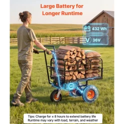 VEVOR Electric Utility Cart, 36V 432Wh Battery Powered Electric Wagon, 500W Power Wheelbarrow with Brake, 500 lbs Load Heavy Duty Steel Garden Cart for Farm and Yard All Purpose Modular Cargo Bed