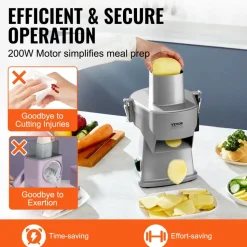VEVOR Electric Vegetable Slicer, 4 in 1 Multifunctional Food Cutter, 200W Vegetable Chopper for Slicing Shredding Dicing and Slitting, with Cut-Resistant Gloves, for Commercial and Home Use