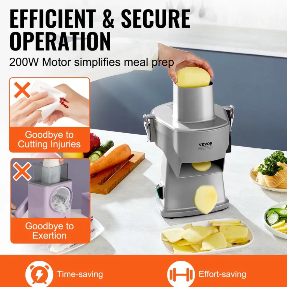 VEVOR Electric Vegetable Slicer, 4 in 1 Multifunctional Food Cutter, 200W Vegetable Chopper for Slicing Shredding Dicing and Slitting, with Cut-Resistant Gloves, for Commercial and Home Use