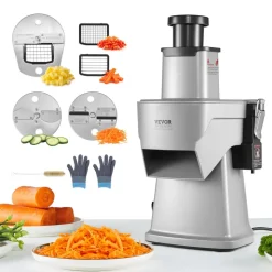 VEVOR Electric Vegetable Slicer, 4 in 1 Multifunctional Food Cutter, 200W Vegetable Chopper for Slicing Shredding Dicing and Slitting, with Cut-Resistant Gloves, for Commercial and Home Use