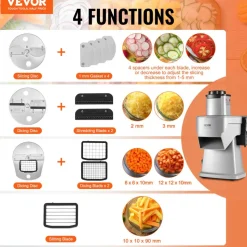 VEVOR Electric Vegetable Slicer, 4 in 1 Multifunctional Food Cutter, 200W Vegetable Chopper for Slicing Shredding Dicing and Slitting, with Cut-Resistant Gloves, for Commercial and Home Use
