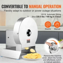 VEVOR Electric Vegetable Slicer, 0-0.5"/0-12mm Thickness Adjustable Commercial Slicer Machine, Convertible to Manual, Stainless Steel Food Cutter Slicing Machine, Large Feed Port for Potato, Tomato