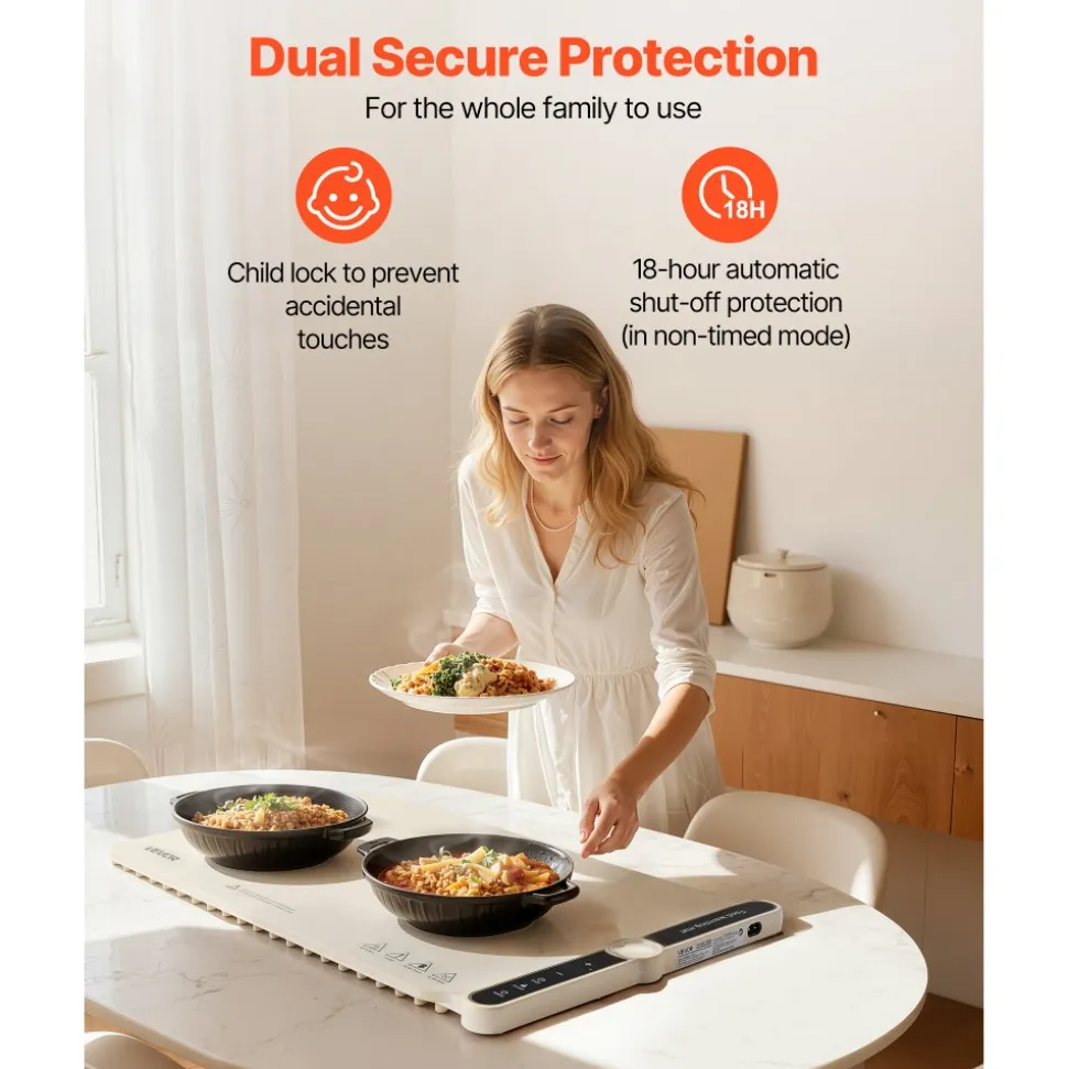 VEVOR Electric Warming Tray, Food Warming Mat for Buffet, Rollable & Portable Silicone Food Warmer with 9 Adjustable Temperature Settings, Auto Shut-Off & Child Lock, Ideal for Parties, Catering