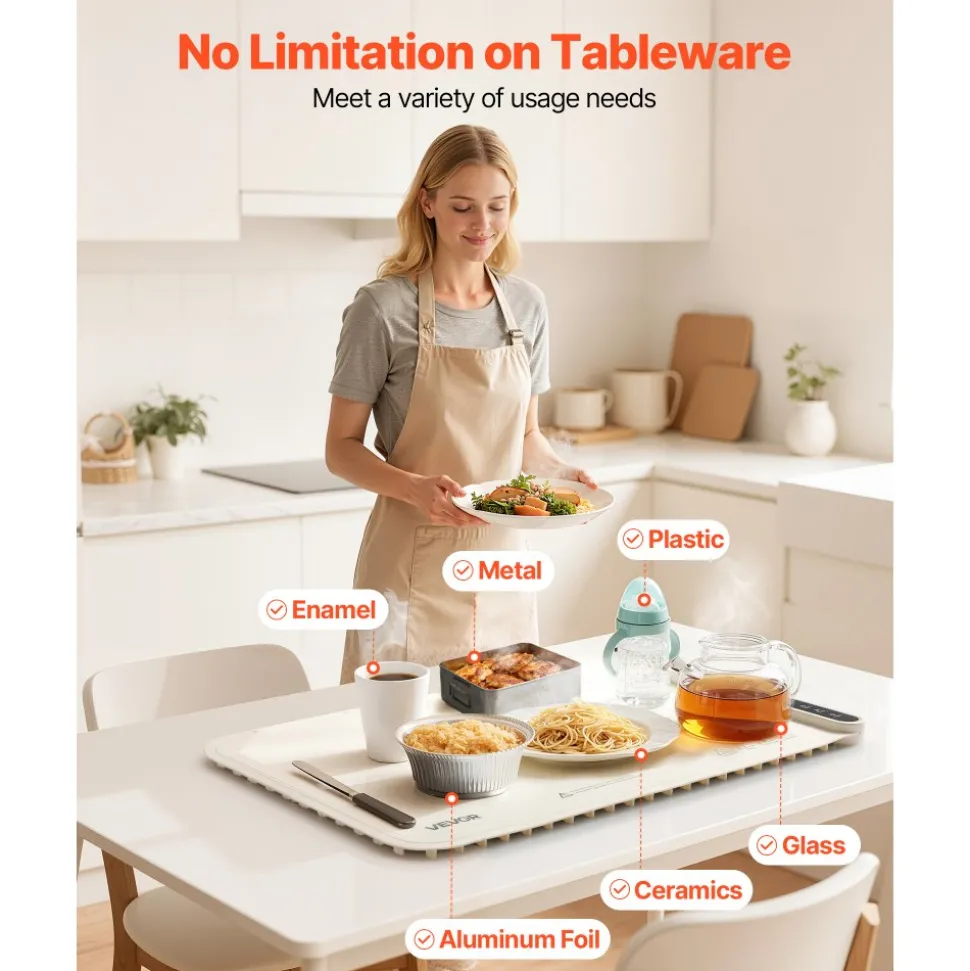 VEVOR Electric Warming Tray, Food Warming Mat for Buffet, Rollable & Portable Silicone Food Warmer with 9 Adjustable Temperature Settings, Auto Shut-Off & Child Lock, Ideal for Parties, Catering