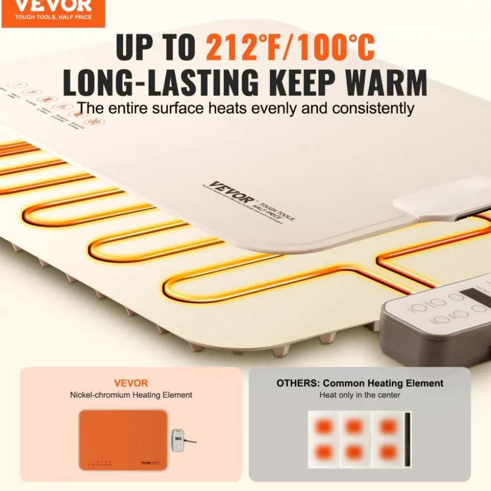 VEVOR Electric Warming Tray, Food Warming Mat for Buffet, Rollable & Portable Silicone Food Warmer with 4 Adjustable Temperature Settings, Auto Shut-Off & Child Lock, Perfect for Parties, Catering