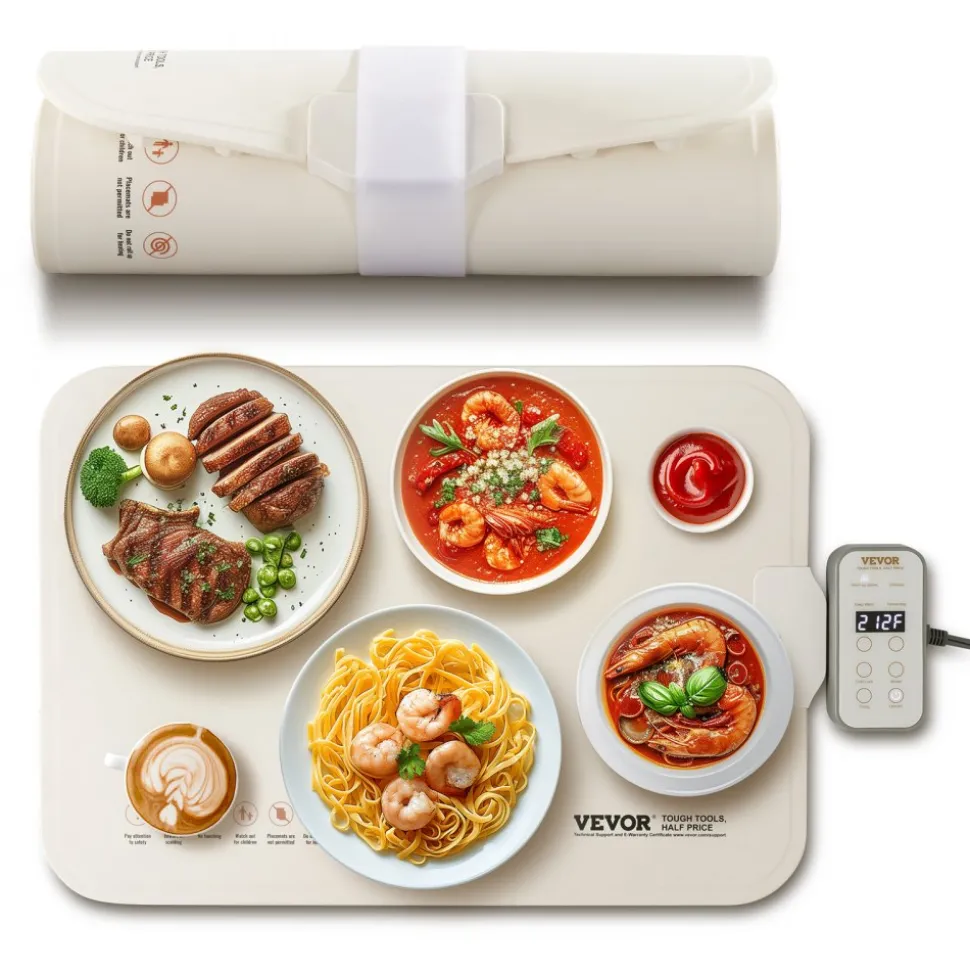 VEVOR Electric Warming Tray, Food Warming Mat for Buffet, Rollable & Portable Silicone Food Warmer with 4 Adjustable Temperature Settings, Auto Shut-Off & Child Lock, Perfect for Parties, Catering