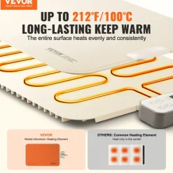 VEVOR Electric Warming Tray, Food Warming Mat for Buffet, Rollable & Portable Silicone Food Warmer with 4 Adjustable Temperature Settings, Auto Shut-Off & Child Lock, Perfect for Parties, Catering