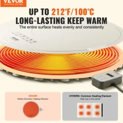 VEVOR Electric Warming Tray, Food Warming Mat for Buffet, Rollable & Portable Silicone Food Warmer with 4 Adjustable Temperature Settings, Auto Shut-Off & Child Lock, Perfect for Parties, Catering