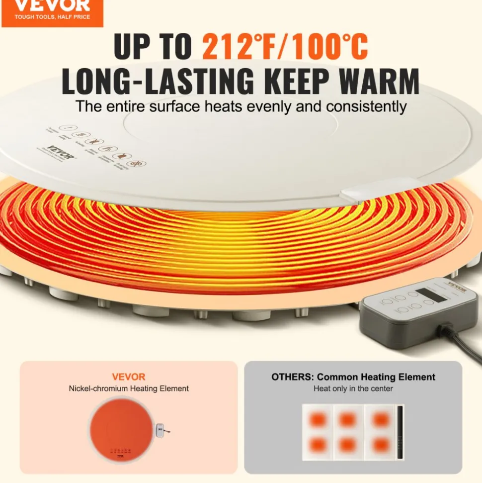 VEVOR Electric Warming Tray, Food Warming Mat for Buffet, Rollable & Portable Silicone Food Warmer with 4 Adjustable Temperature Settings, Auto Shut-Off & Child Lock, Perfect for Parties, Catering