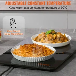 VEVOR Electric Warming Tray, 16.5" x 11" Portable Tempered Glass Heating Tray with Temperature Range (65-90℃), Perfect for Dinner, Catering, House, Parties, Events, Entertaining and Holiday, Black