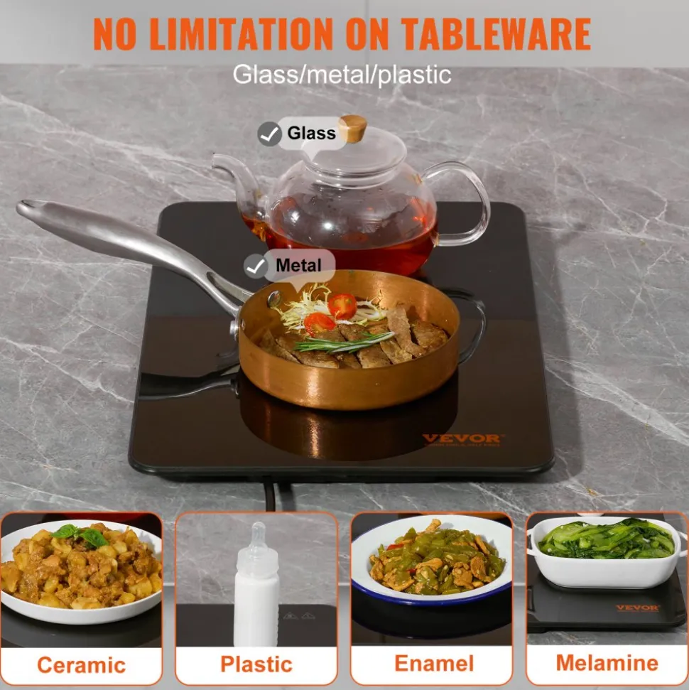 VEVOR Electric Warming Tray, 16.5" x 11" Portable Tempered Glass Heating Tray with Temperature Range (65-90℃), Perfect for Dinner, Catering, House, Parties, Events, Entertaining and Holiday, Black