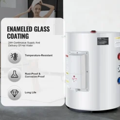 VEVOR Electric Water Heater, 10 Gallon Tank Instant Hot Water Heater, 1.6Kw Tankless Water Heater w/ LED Display,Knob Control, IPX4 Waterproof Side Connection On Demand Heaters for Shower, Bath