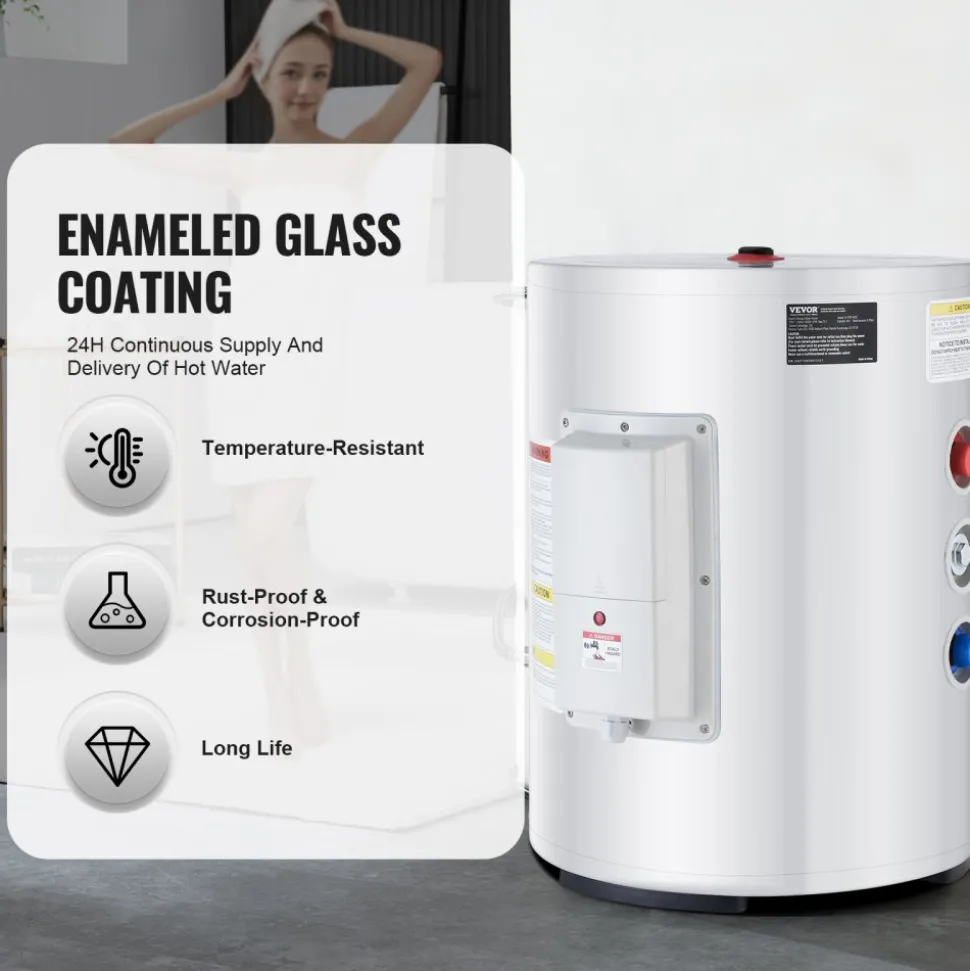 VEVOR Electric Water Heater, 10 Gallon Tank Instant Hot Water Heater, 1.6Kw Tankless Water Heater w/ LED Display,Knob Control, IPX4 Waterproof Side Connection On Demand Heaters for Shower, Bath