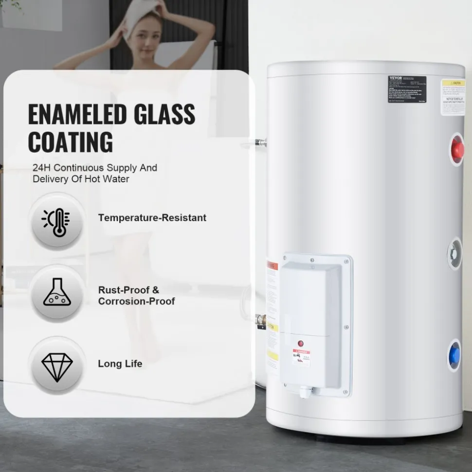 VEVOR Electric Water Heater, 18 Gallon Tank Instant Hot Water Heater, 1.6Kw Tankless Water Heater w/ LED Display,Knob Control, IPX4 Waterproof Side Connection On Demand Heaters for Shower, Bath