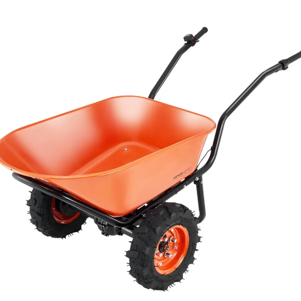 VEVOR Electric Wheelbarrow Cart, 500W Powered Utility Garden Wagon Dump Cart, 4.5 Cu Ft Load & 573 lbs Capacity with Metal Handle & 16" Track Wheels, Two Wheel Barrow Yard Cart & Wagons for Lawn Farm