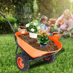 VEVOR Electric Wheelbarrow Cart, 500W Powered Utility Garden Wagon Dump Cart, 4.5 Cu Ft Load & 573 lbs Capacity with Metal Handle & 16