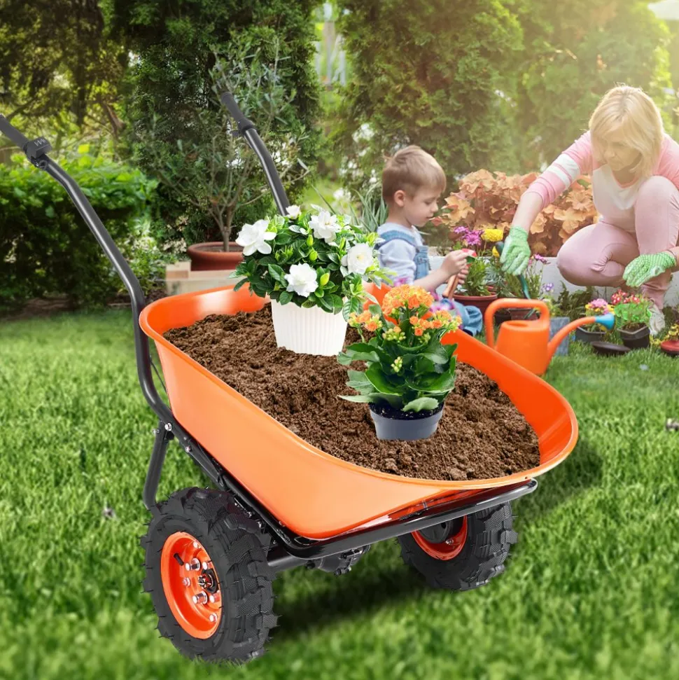 VEVOR Electric Wheelbarrow Cart, 500W Powered Utility Garden Wagon Dump Cart, 4.5 Cu Ft Load & 573 lbs Capacity with Metal Handle & 16" Track Wheels, Two Wheel Barrow Yard Cart & Wagons for Lawn Farm