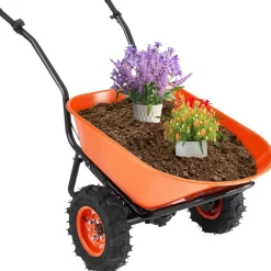 VEVOR Electric Wheelbarrow Cart, 500W Powered Utility Garden Wagon Dump Cart, 4.5 Cu Ft Load & 573 lbs Capacity with Metal Handle & 16