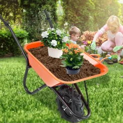 VEVOR Electric Wheelbarrow Cart, 500W Powered Utility Garden Wagon Dump Cart, 5 Cu. Ft. Load & 330 lbs Capacity with Metal Handle & 16