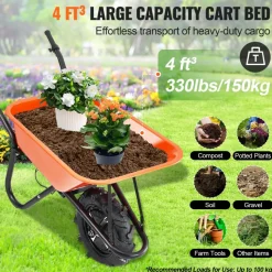 VEVOR Electric Wheelbarrow Cart, 500W Powered Utility Garden Wagon Dump Cart, 5 Cu. Ft. Load & 330 lbs Capacity with Metal Handle & 16