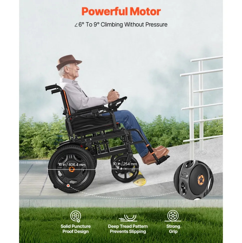 VEVOR Electric Wheelchair for Adults, 265lbs Capacity, Foldable & Lightweight Motorized Wheelchair, 13-Mile Long Travel Range, All-Terrain Powered Chair, Portable for Seniors & Disabled