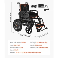 VEVOR Electric Wheelchair for Adults, 265lbs Capacity, Foldable & Lightweight Motorized Wheelchair, 13-Mile Long Travel Range, All-Terrain Powered Chair, Portable for Seniors & Disabled