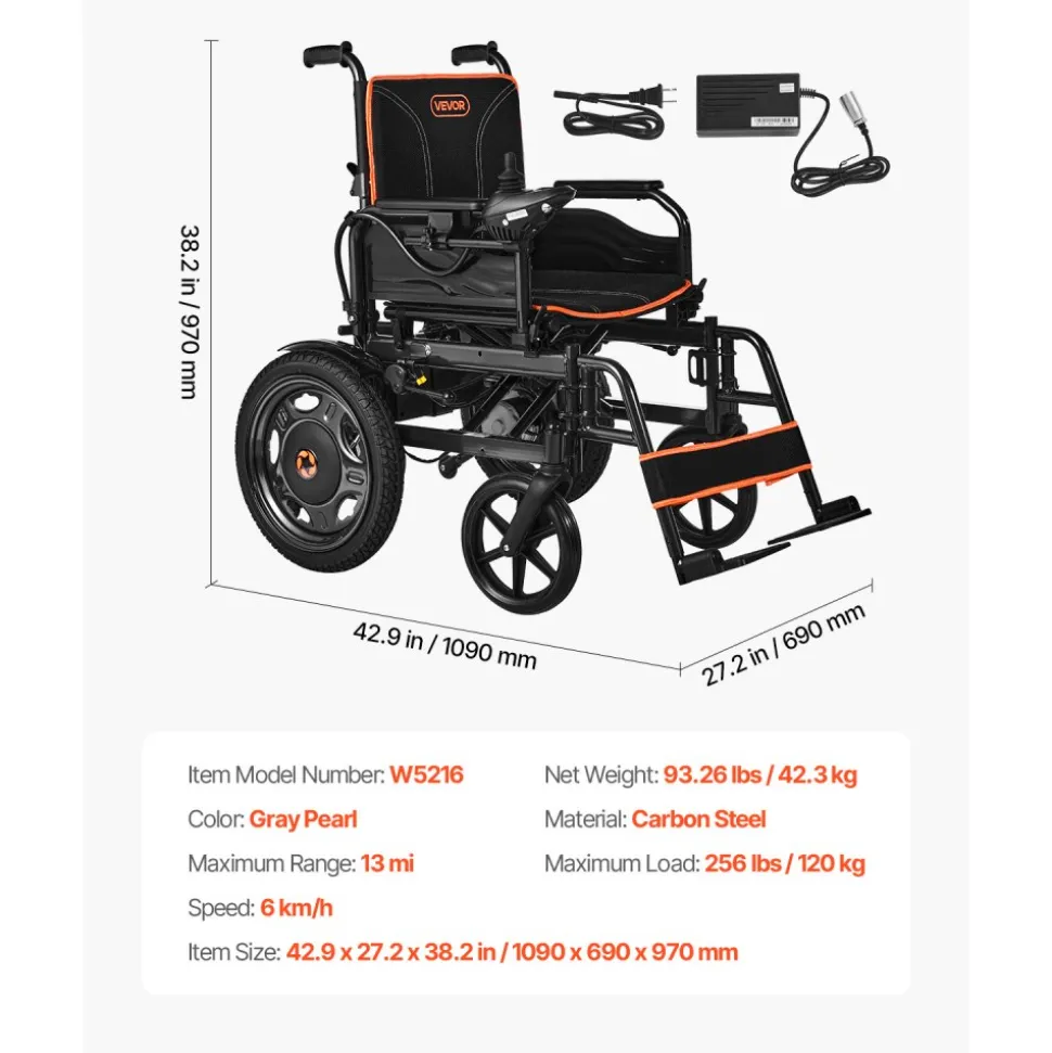 VEVOR Electric Wheelchair for Adults, 265lbs Capacity, Foldable & Lightweight Motorized Wheelchair, 13-Mile Long Travel Range, All-Terrain Powered Chair, Portable for Seniors & Disabled