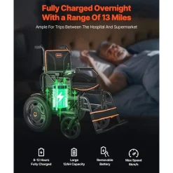 VEVOR Electric Wheelchair for Adults, 265lbs Capacity, Foldable & Lightweight Motorized Wheelchair, 13-Mile Long Travel Range, All-Terrain Powered Chair, Portable for Seniors & Disabled