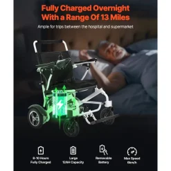 VEVOR Electric Wheelchair for Adults, 300lbs Capacity, Foldable & Lightweight Motorized Wheelchair, 13-Mile Long Travel Range, All-Terrain Powered Chair, Portable 21 inch Seat for Seniors & Disabled