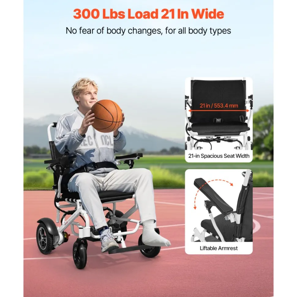 VEVOR Electric Wheelchair for Adults, 300lbs Capacity, Foldable & Lightweight Motorized Wheelchair, 13-Mile Long Travel Range, All-Terrain Powered Chair, Portable 21 inch Seat for Seniors & Disabled