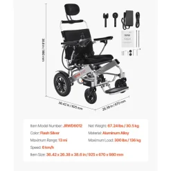 VEVOR Electric Wheelchair for Adults, 300lbs Capacity with Adjustable Backrest, Foldable & Lightweight Motorized Wheelchair, 13-Mile Range, All-Terrain Powered Chair, Portable for Seniors & Disabled