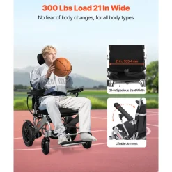 VEVOR Electric Wheelchair for Adults, 300lbs Capacity with Adjustable Backrest, Foldable & Lightweight Motorized Wheelchair, 13-Mile Range, All-Terrain Powered Chair, Portable for Seniors & Disabled