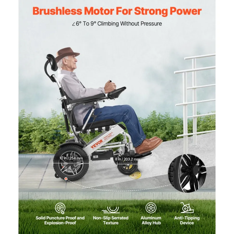 VEVOR Electric Wheelchair for Adults, 300lbs Capacity with Adjustable Backrest, Foldable & Lightweight Motorized Wheelchair, 13-Mile Range, All-Terrain Powered Chair, Portable for Seniors & Disabled