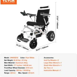 VEVOR Electric Wheelchair for Adults Seniors, 300 lbs Weight Capacity, 17.7 in Width Lightweight Foldable Motorized Power Wheelchairs, UP to 12.5 Miles Range All Terrain Aluminum Alloy Chair