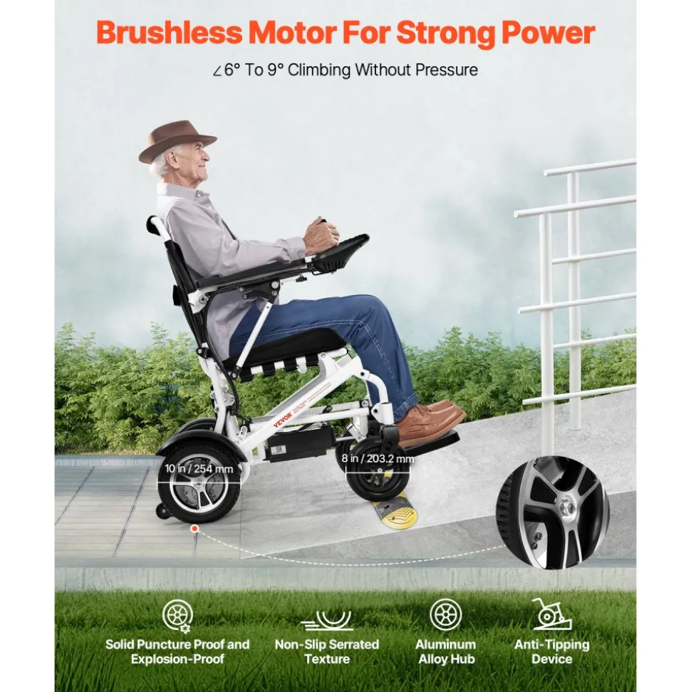 VEVOR Electric Wheelchair for Adults, 300lbs Capacity, Foldable & Lightweight Motorized Wheelchair, 13-Mile Long Travel Range, All-Terrain Powered Chair, Portable for Seniors & Disabled