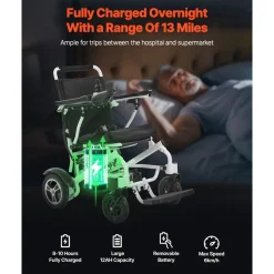 VEVOR Electric Wheelchair for Adults, 300lbs Capacity, Foldable & Lightweight Motorized Wheelchair, 13-Mile Long Travel Range, All-Terrain Powered Chair, Portable for Seniors & Disabled