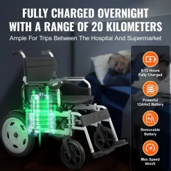 VEVOR Electric Wheelchair for Adults Seniors, 265 lbs Weight Capacity, 17.5in Width Lightweight Foldable Motorized Power Wheelchairs, UP to 12.5Miles Range All Terrain Power Chair, Adjustable Backrest