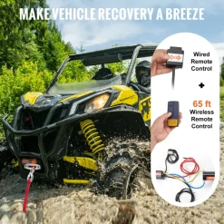 VEVOR Electric Winch, 4000 lb Line Pull Capacity, 12V DC ATV/UTV Winch with Φ3/16 in x 39 ft 7 Strands Steel Cable Roller Fairlead Wireless & Wired Remote Control, IP55 Waterproof for Towing UTV ATV