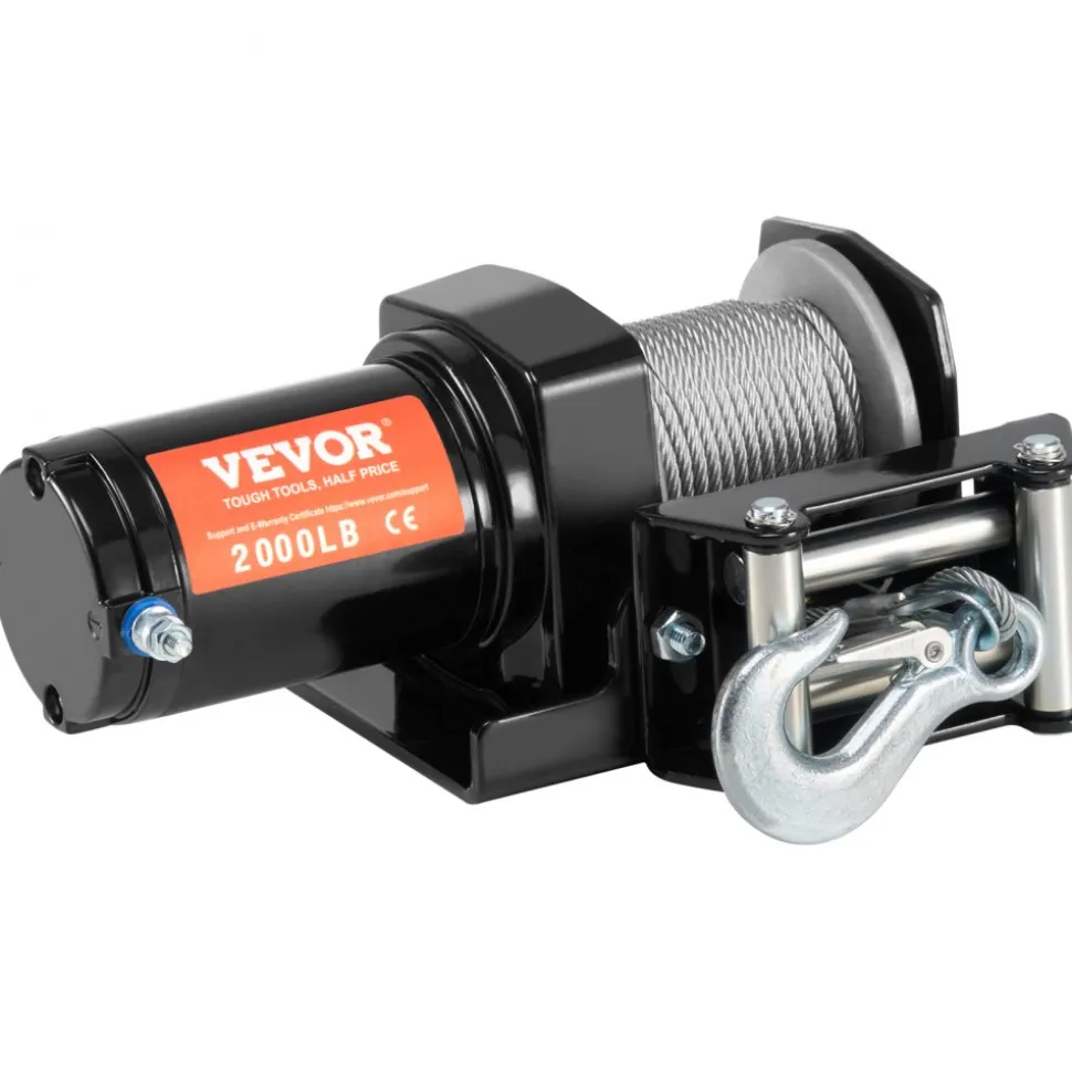 VEVOR Electric Winch, 2000 lb Line Pull Capacity, 12V DC ATV/UTV Winch with Φ5/32 in x 39 ft 7 Strands Steel Cable Roller Fairlead Wired Remote Control, IP55 Waterproof for Towing UTV ATV Off-Road