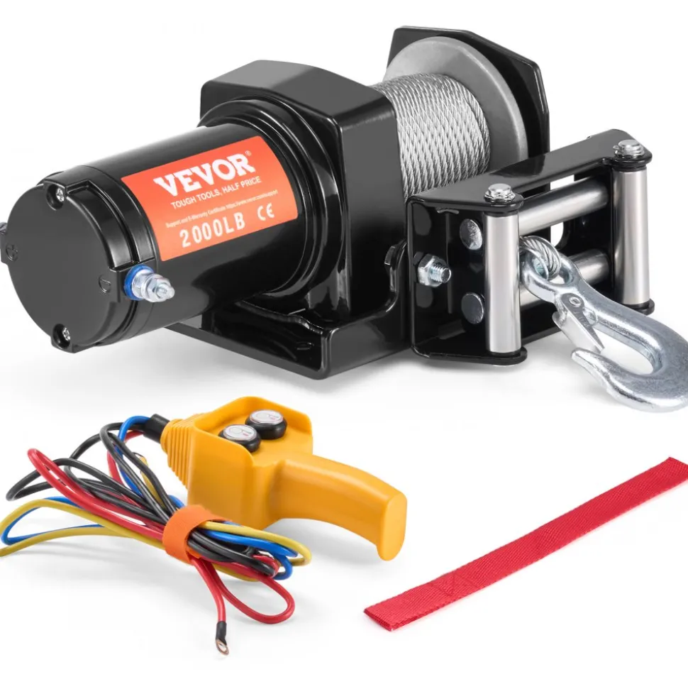 VEVOR Electric Winch, 2000 lb Line Pull Capacity, 12V DC ATV/UTV Winch with Φ5/32 in x 39 ft 7 Strands Steel Cable Roller Fairlead Wired Remote Control, IP55 Waterproof for Towing UTV ATV Off-Road