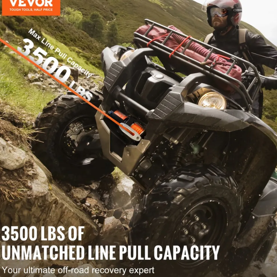 VEVOR Electric Winch, 3500 lb Line Pull Capacity, 12V DC ATV/UTV Winch with Φ3/16 in x 39 ft 12 Strands Synthetic Rope Aluminum Fairlead Wired Remote Control, IP55 Waterproof for Towing UTV ATV Boat