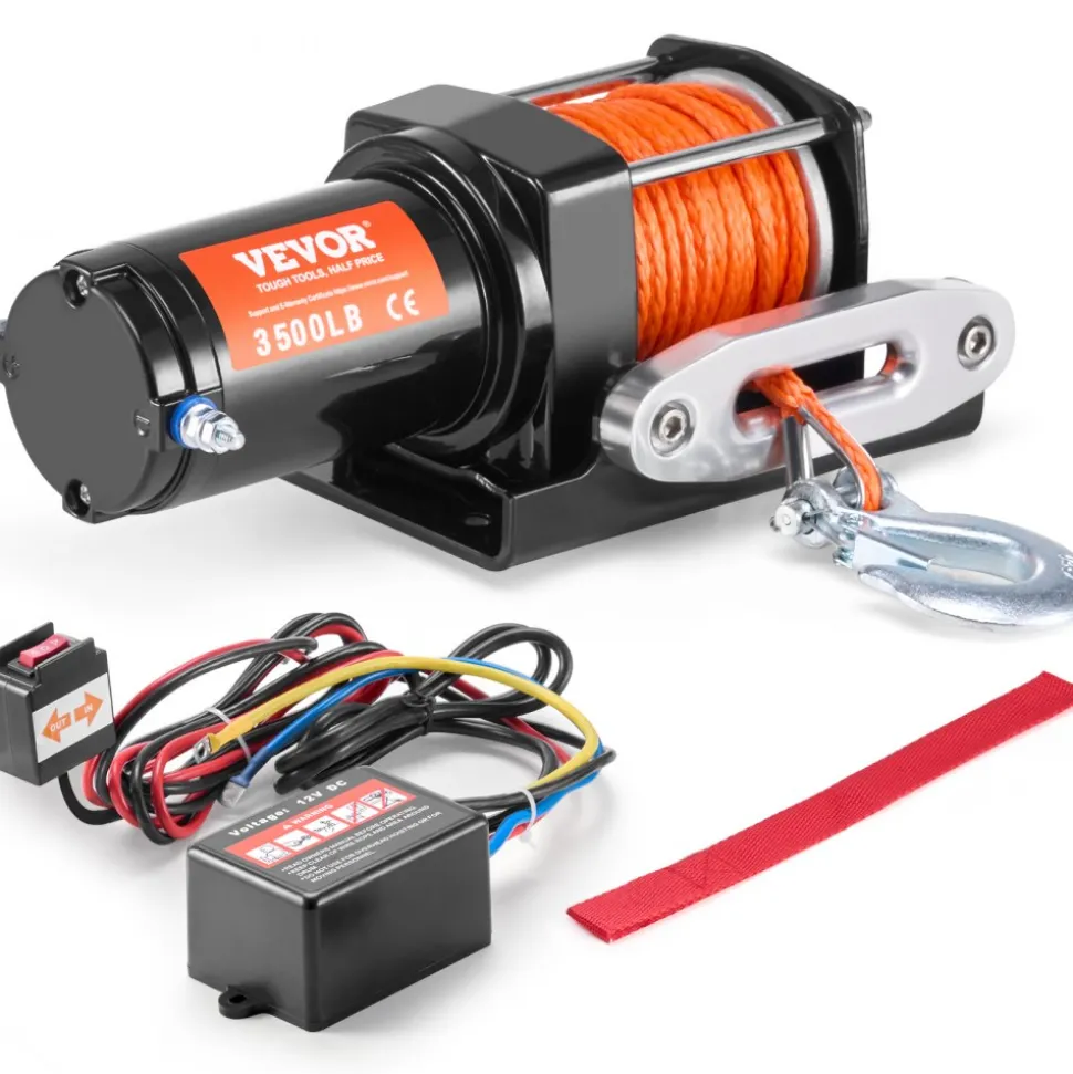 VEVOR Electric Winch, 3500 lb Line Pull Capacity, 12V DC ATV/UTV Winch with Φ3/16 in x 39 ft 12 Strands Synthetic Rope Aluminum Fairlead Wired Remote Control, IP55 Waterproof for Towing UTV ATV Boat