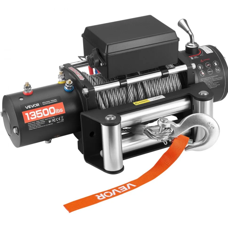 VEVOR Electric Winch, 13500 lbs Load Capacity, 12V DC Truck Winch with Φ3/8 in x 80 ft Steel Rope, Wireless & Wired Remote Control, IP55 Waterproof for Towing SUV Jeep Trailer Boat Off-Road Vehicle
