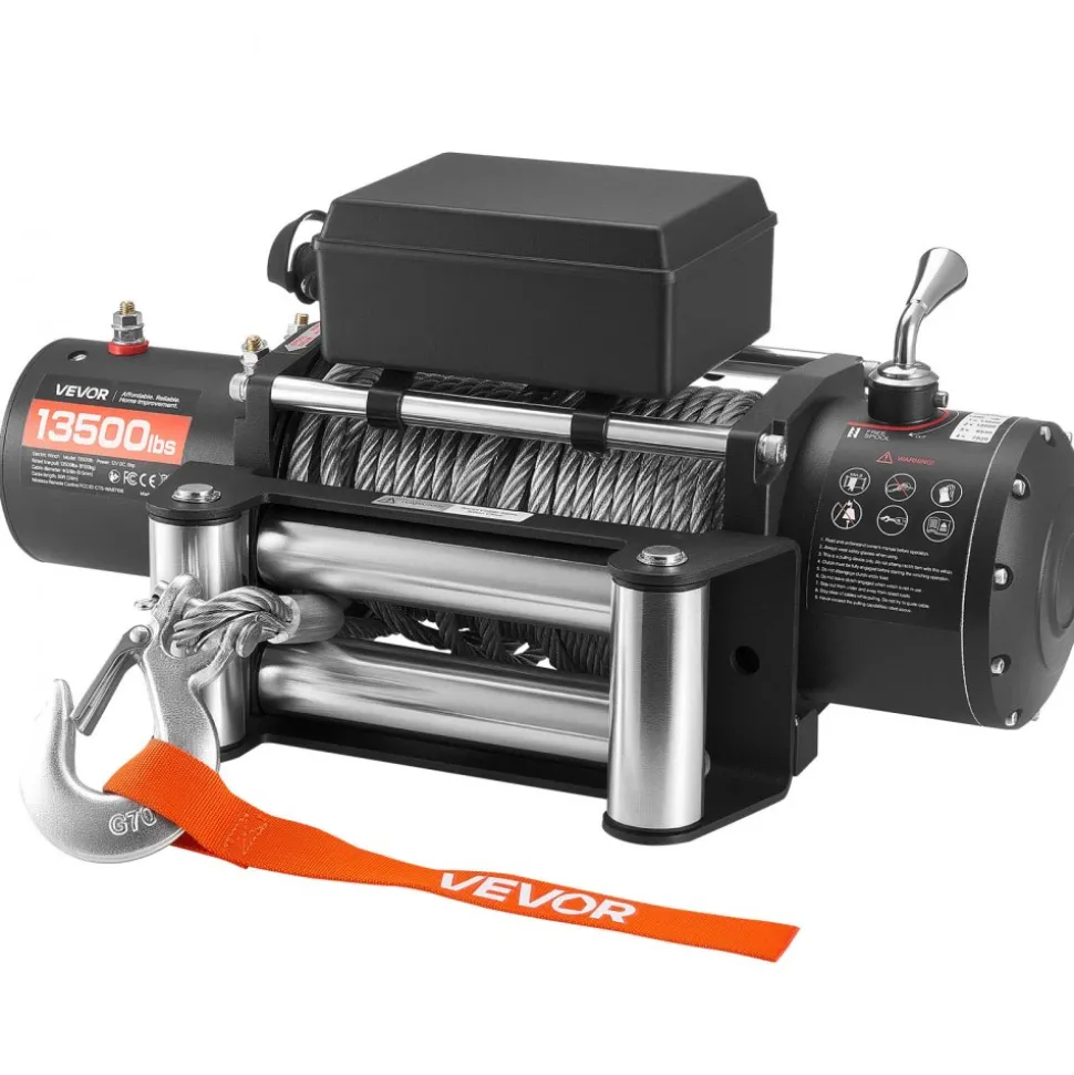 VEVOR Electric Winch, 13500 lbs Load Capacity, 12V DC Truck Winch with Φ3/8 in x 80 ft Steel Rope, Wireless & Wired Remote Control, IP55 Waterproof for Towing SUV Jeep Trailer Boat Off-Road Vehicle