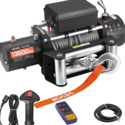 VEVOR Electric Winch, 13500 lbs Load Capacity, 12V DC Truck Winch with Φ3/8 in x 80 ft Steel Rope, Wireless & Wired Remote Control, IP55 Waterproof for Towing SUV Jeep Trailer Boat Off-Road Vehicle