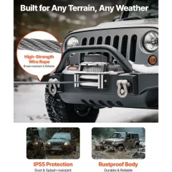 VEVOR Electric Winch, 13500 lbs Load Capacity, 12V DC Truck Winch with Φ3/8 in x 80 ft Steel Rope, Wireless & Wired Remote Control, IP55 Waterproof for Towing SUV Jeep Trailer Boat Off-Road Vehicle