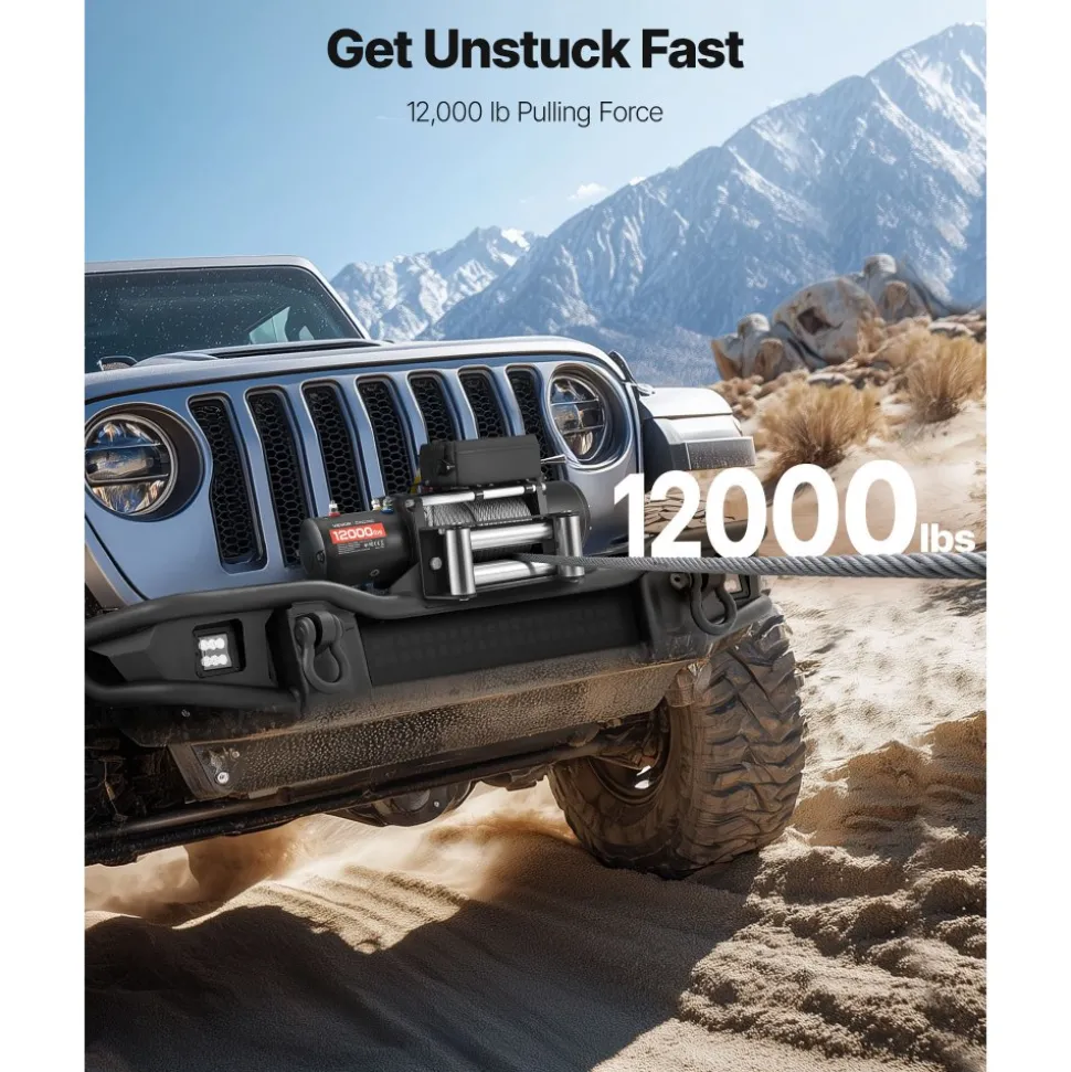 VEVOR Electric Winch, 12000 lbs Load Capacity, 12V DC Truck Winch with Φ0.36 in x 80 ft Steel Rope, Wireless & Wired Remote Control, IP55 Waterproof for Towing SUV Jeep Trailer Boat Off-Road Vehicle